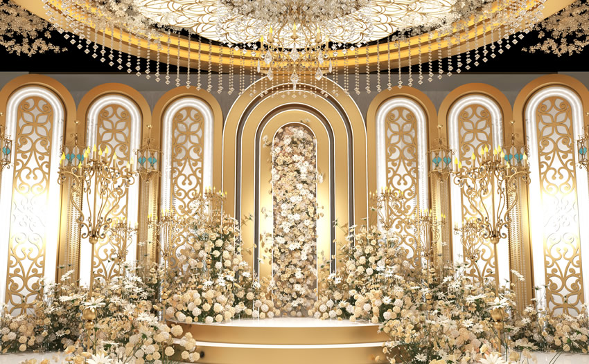 旬阳香槟色调婚礼堂效果展示
